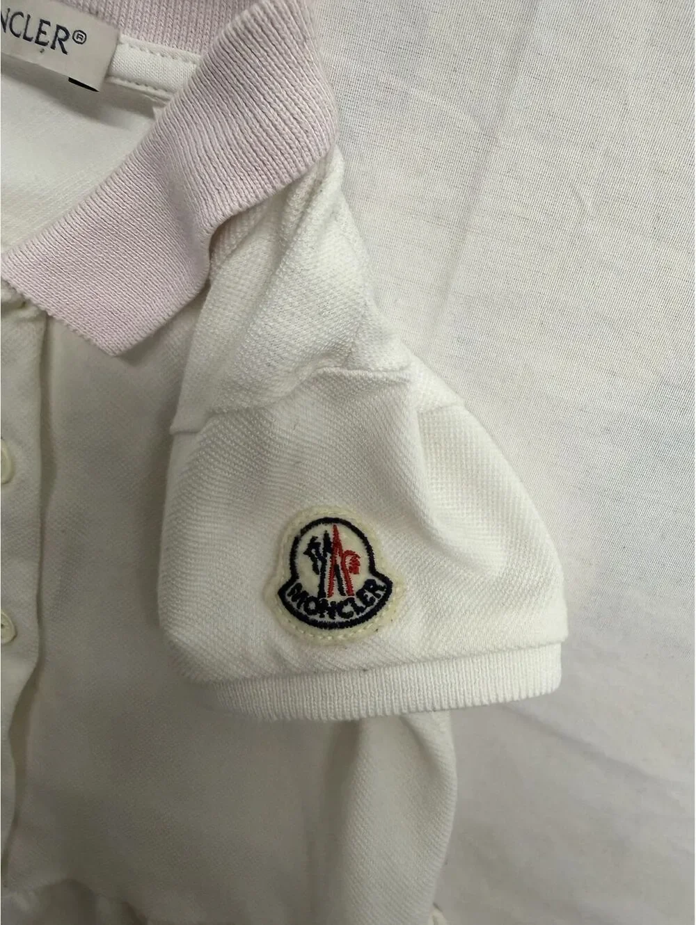Moncler Baby Girl White Polo Dress with Pink Collar